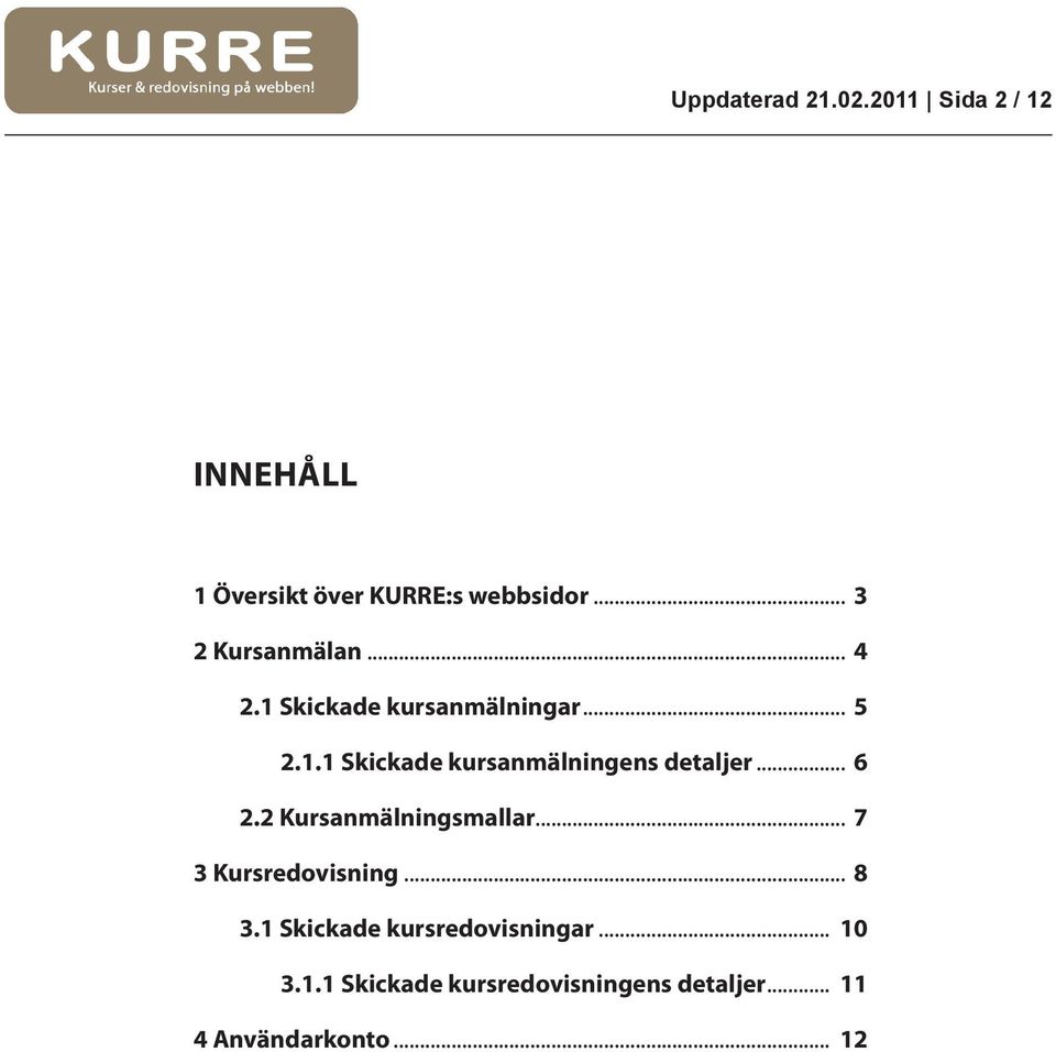 . Skickade kursanmälningens detaljer... 6. Kursanmälningsmallar.