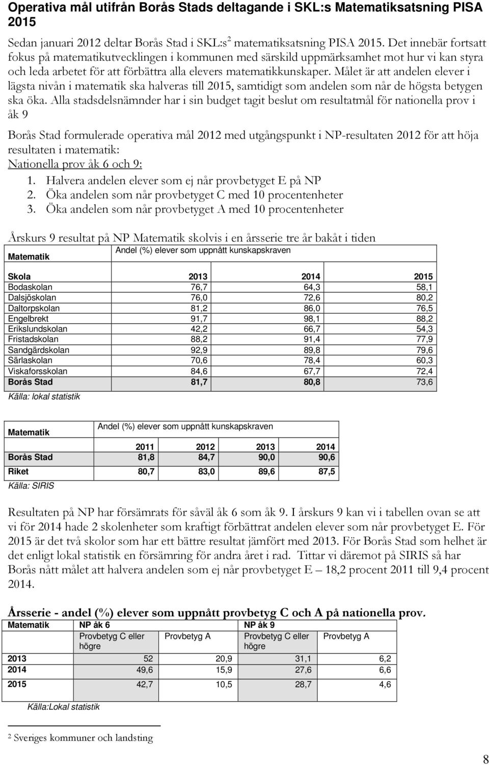 Målet är att andelen elever i lägsta nivån i matematik ska halveras till 2015, samtidigt som andelen som når de högsta betygen ska öka.