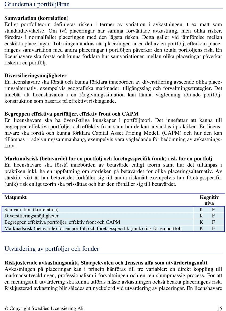 Tolkningen ändras när placeringen är en del av en portfölj, eftersom placeringens samvariation med andra placeringar i portföljen påverkar den totala portföljens risk.