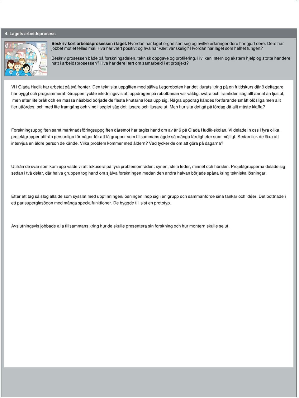 Hvilken intern og ekstern hjelp og støtte har dere hatt i arbeidsprosessen? Hva har dere lært om samarbeid i et prosjekt? Vi i Glada Hudik har arbetat på två fronter.