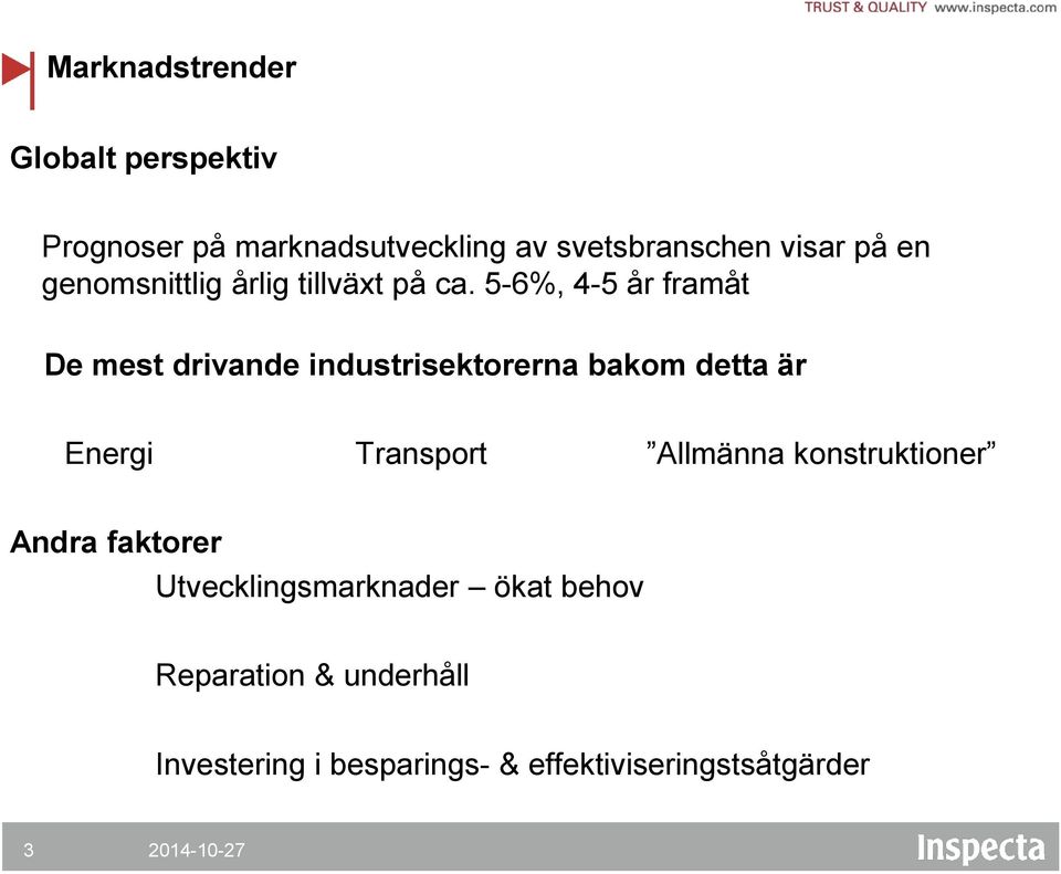 5-6%, 4-5 år framåt De mest drivande industrisektorerna bakom detta är Energi Transport