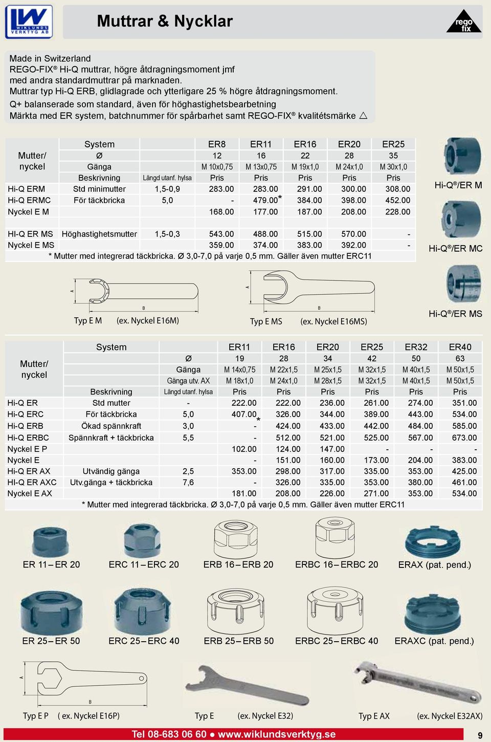 Q+ balanserade som standard, även för höghastighetsbearbetning Märkta med ER system, batchnummer för spårbarhet samt REGO-FIX kvalitétsmärke r System ER8 ER11 ER16 ER20 ER25 Mutter/ Ø 12 16 22 28 35