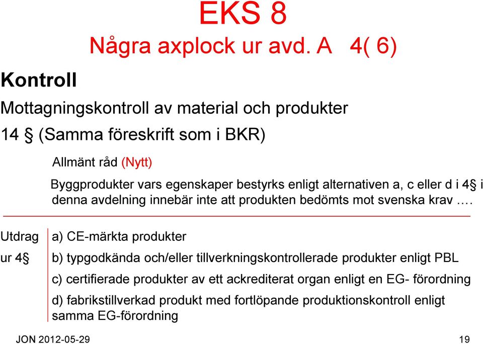 bestyrks enligt alternativen a, c eller d i 4 i denna avdelning innebär inte att produkten bedömts mot svenska krav.