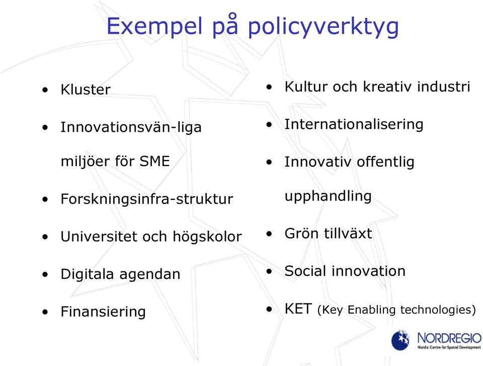 Finansiering Kultur och kreativ industri Internationalisering Innovativ