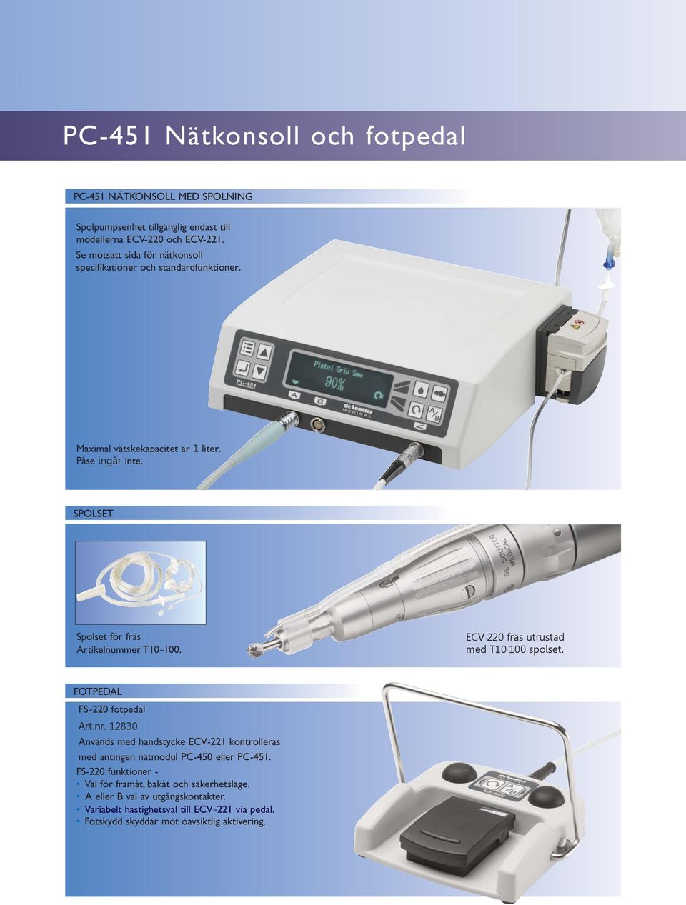 SPOLSET Spolset för fräs Artikelnummer T10 100. ECV220 fräs utrustad med T10100 spolset. FOTPEDAL FS 220 fotpedal Art.nr.