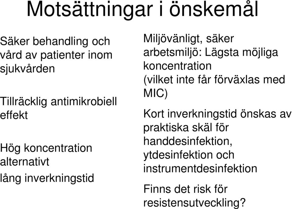 arbetsmiljö: Lägsta möjliga koncentration (vilket inte får förväxlas med MIC) Kort inverkningstid