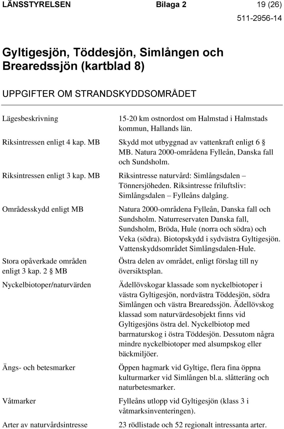 MB Riksintresse naturvård: Simlångsdalen Tönnersjöheden. Riksintresse friluftsliv: Simlångsdalen Fylleåns dalgång. Områdesskydd enligt MB Stora opåverkade områden enligt 3 kap.