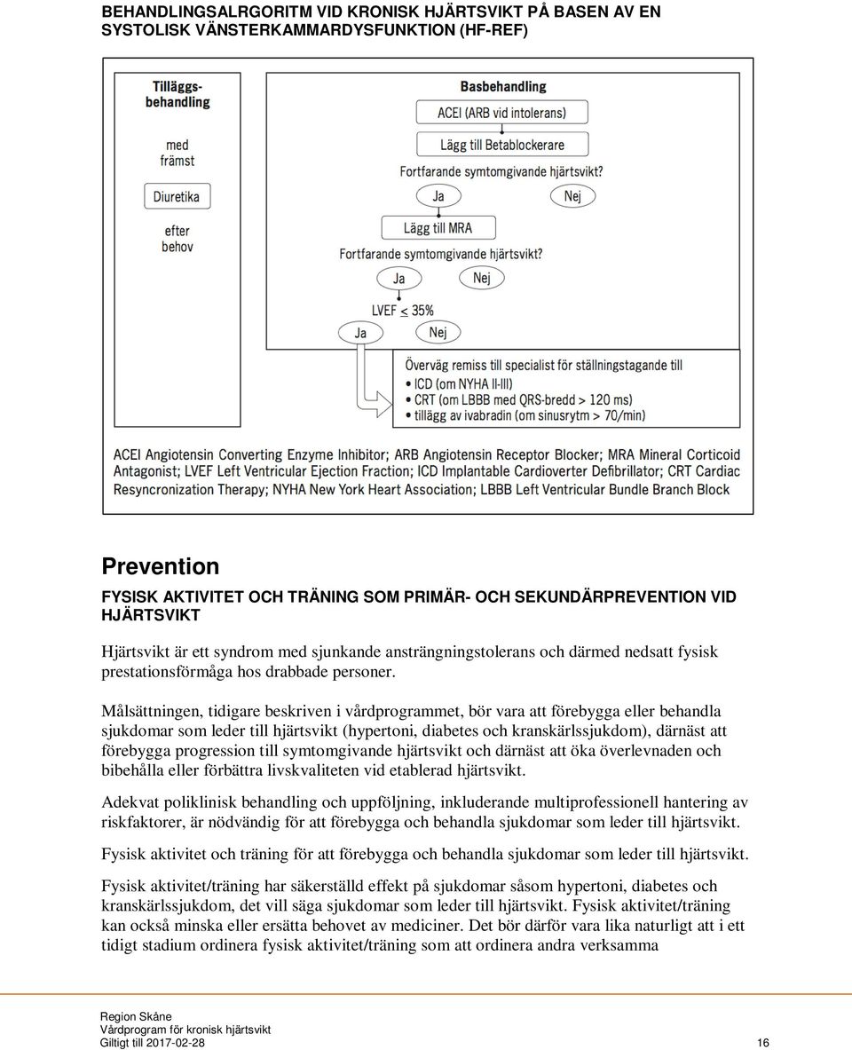 Målsättningen, tidigare beskriven i vårdprogrammet, bör vara att förebygga eller behandla sjukdomar som leder till hjärtsvikt (hypertoni, diabetes och kranskärlssjukdom), därnäst att förebygga