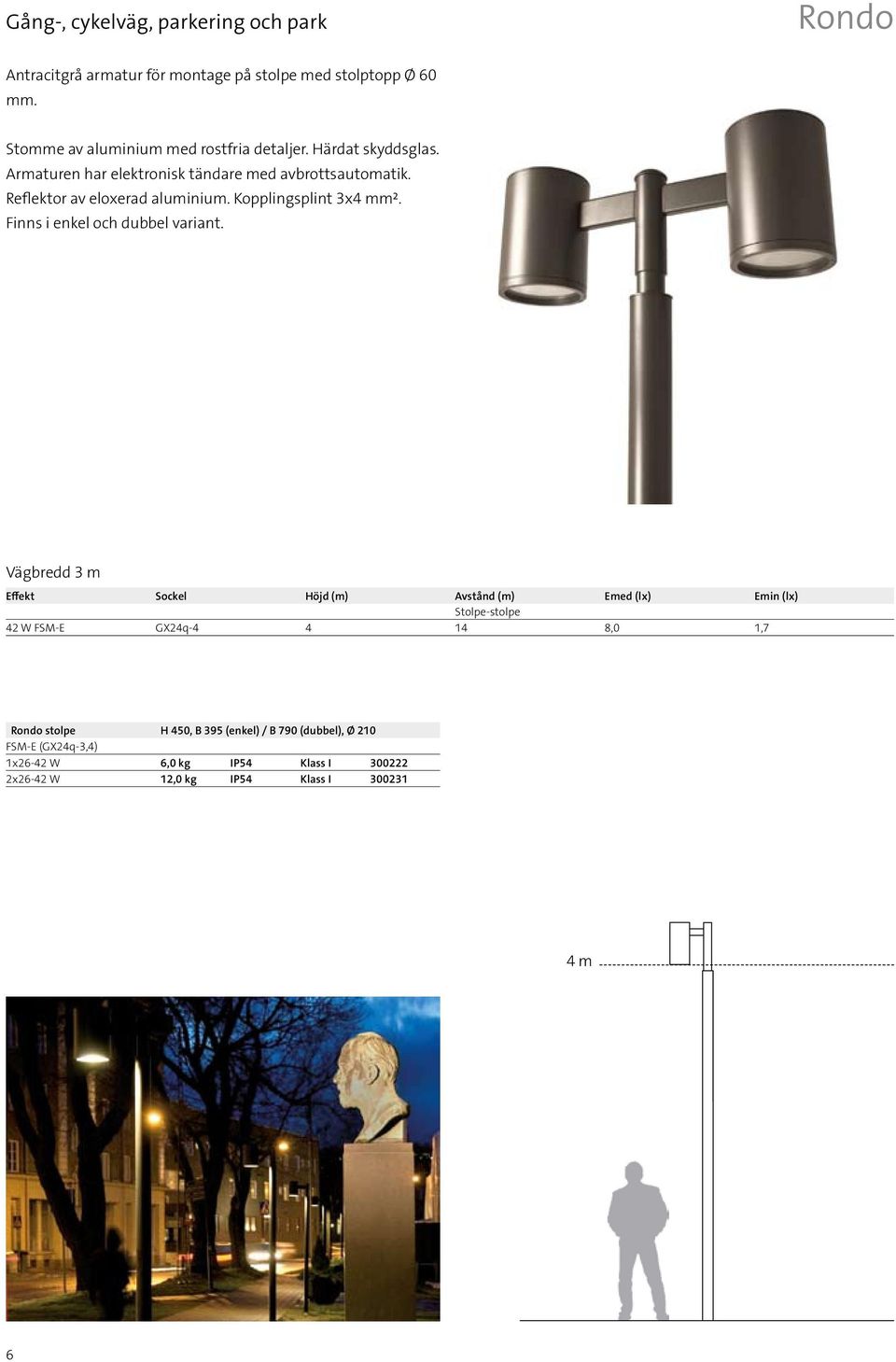 Reflektor av eloxerad aluminium. Kopplingsplint 3x4 mm². Finns i enkel och dubbel variant.