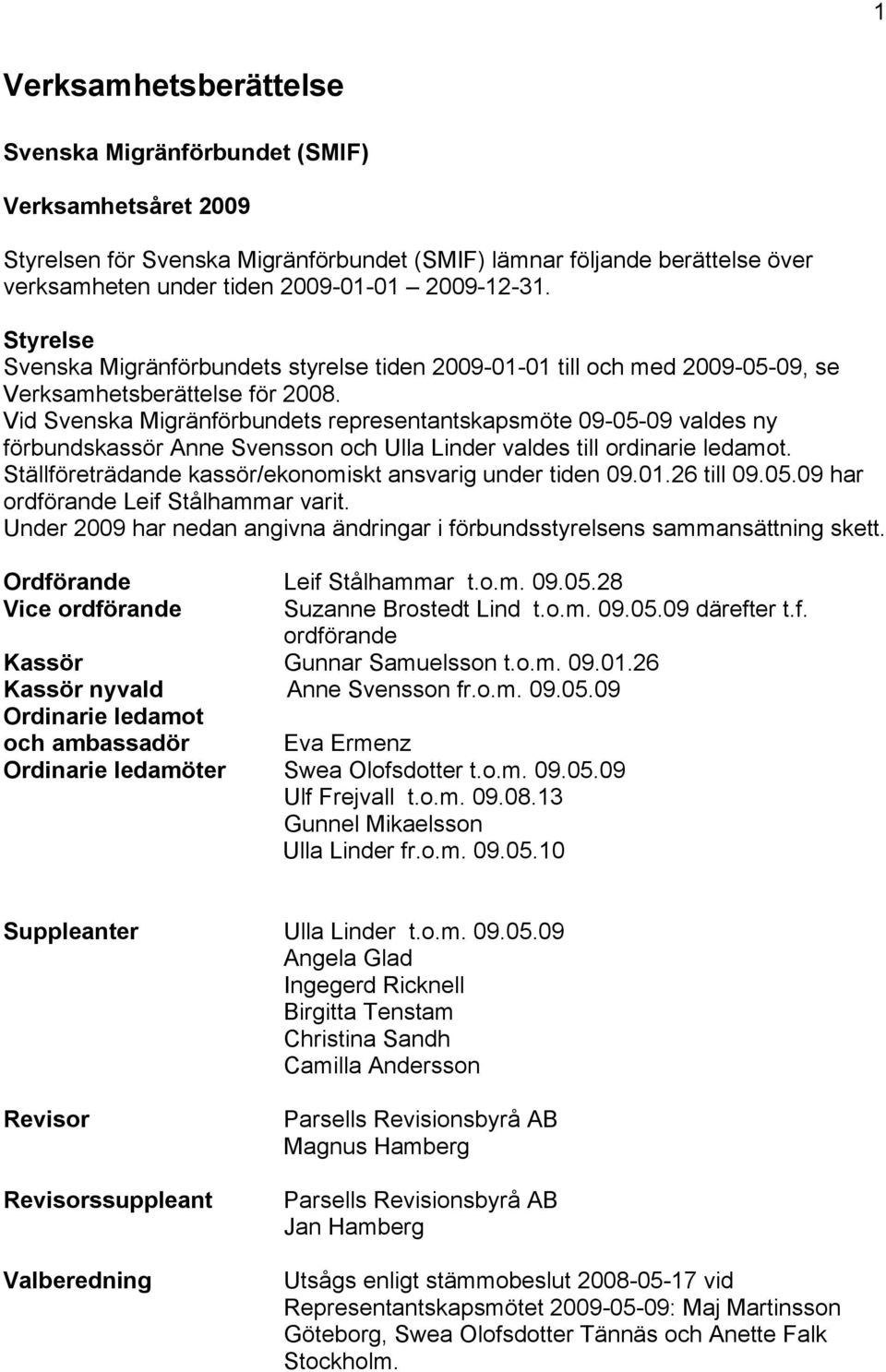 Vid Svenska Migränförbundets representantskapsmöte 09-05-09 valdes ny förbundskassör Anne Svensson och Ulla Linder valdes till ordinarie ledamot.