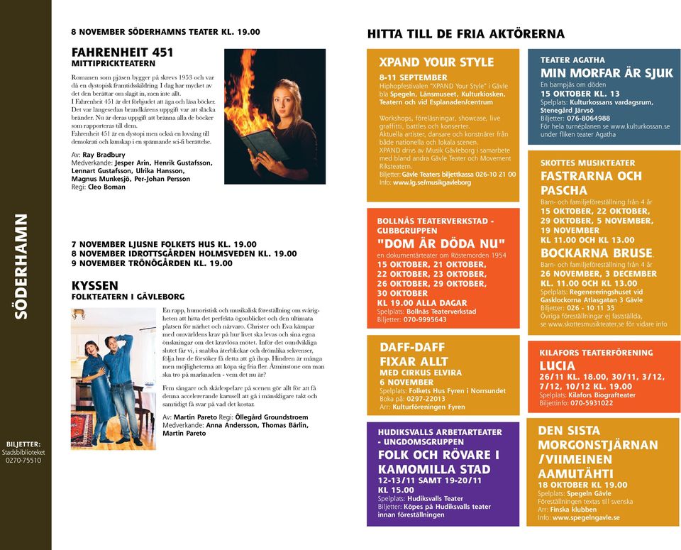 Av: Ray Bradbury Medverkande: Jesper Arin, Henrik Gustafsson, Lennart Gustafs son, Ulrika Hansson, Magnus Munkesjö, Per-Johan Persson Regi: Cleo Boman 7 NOVEMBER LJUSNE FOLKETS HUS KL. 19.