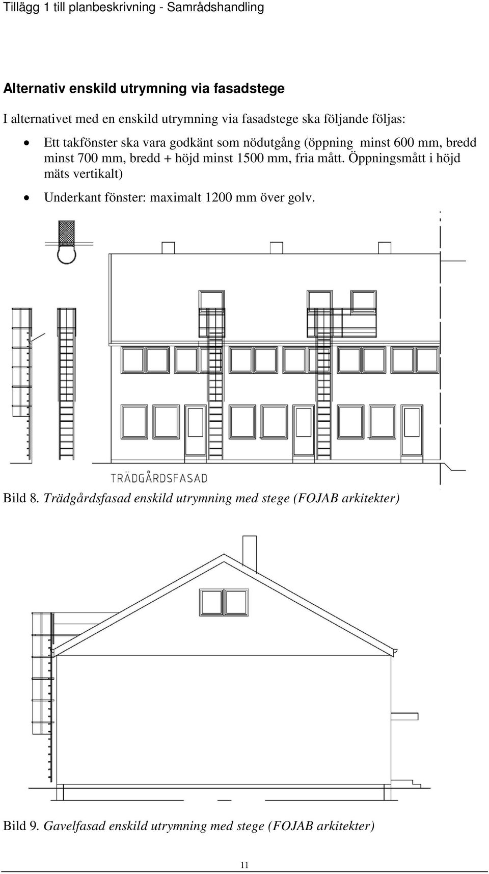 1500 mm, fria mått. Öppningsmått i höjd mäts vertikalt) Underkant fönster: maximalt 1200 mm över golv. Bild 8.