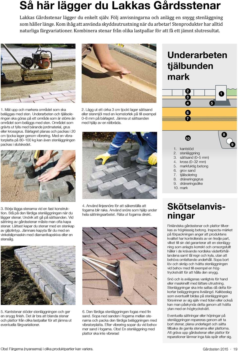 Underarbeten tjälbunden mark 2 3 4 1 5 1. Mät upp och markera området som ska beläggas med sten. Underarbeten och tjälisoleringen ska göras på ett område som är större än området som beläggs med sten.