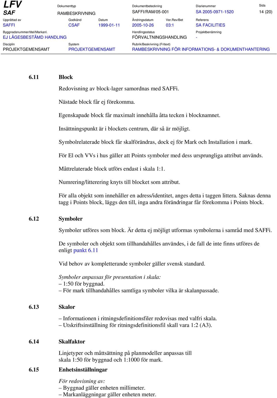 Symbolrelaterade block får skalförändras, dock ej för Mark och Installation i mark. För El och VVs i hus gäller att Points symboler med dess ursprungliga attribut används.