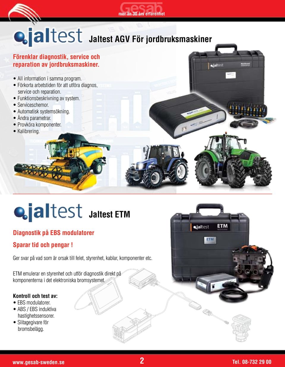 Jaltest AGV För jordbruksmaskiner Jaltest ETM Diagnostik på EBS modulatorer Sparar tid och pengar!