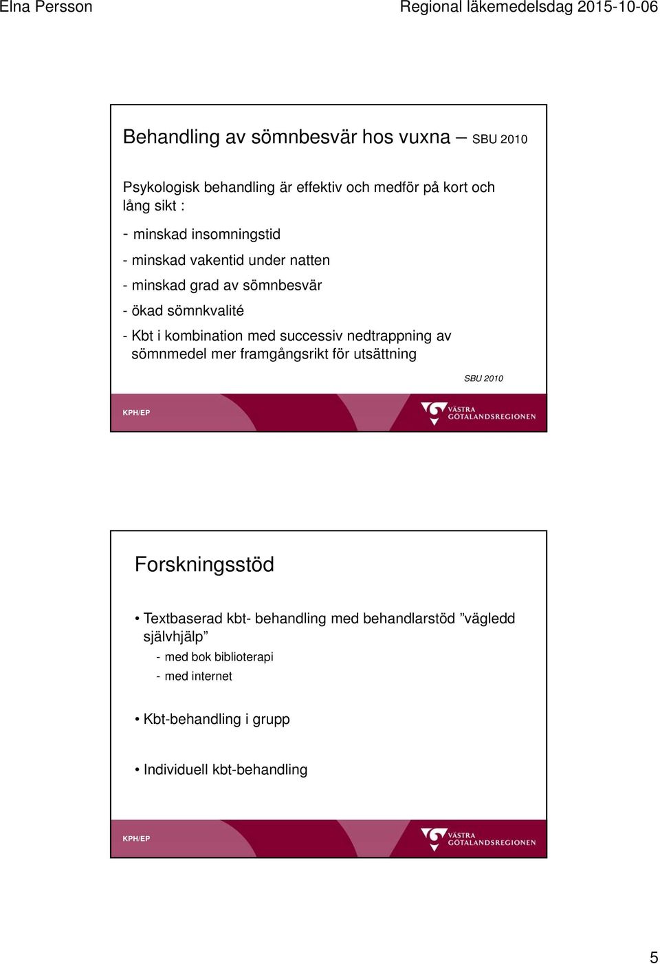 med successiv nedtrappning av sömnmedel mer framgångsrikt för utsättning SBU 2010 Forskningsstöd Textbaserad kbt-