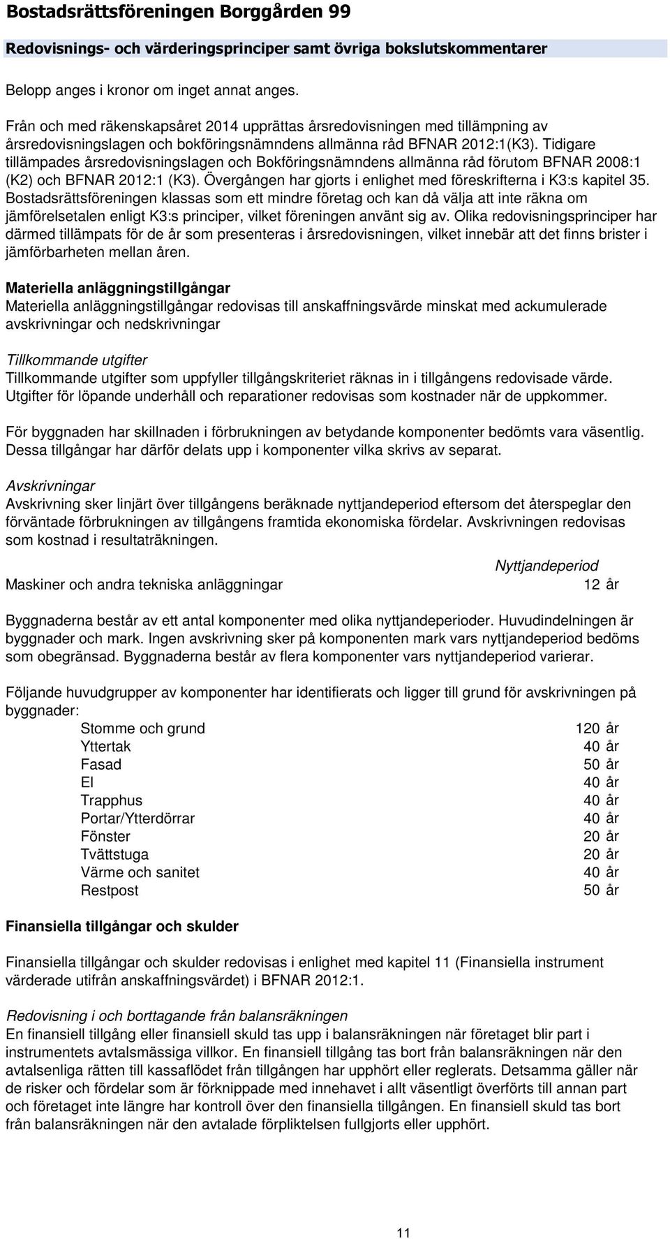 Tidigare tillämpades årsredovisningslagen och Bokföringsnämndens allmänna råd förutom BFNAR 2008:1 (K2) och BFNAR 2012:1 (K3). Övergången har gjorts i enlighet med föreskrifterna i K3:s kapitel 35.