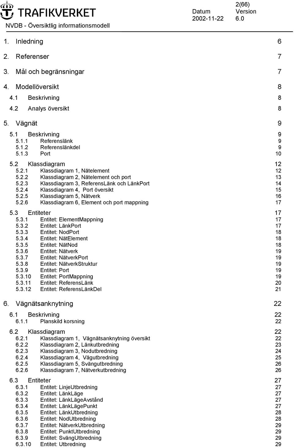 2.6 Klassdiagram 6, Element och port mappning 7 5.3 Entiteter 7 5.3. Entitet: ElementMappning 7 5.3.2 Entitet: LänkPort 7 5.3.3 Entitet: NodPort 8 5.3.4 Entitet: NätElement 8 5.3.5 Entitet: NätNod 8 5.