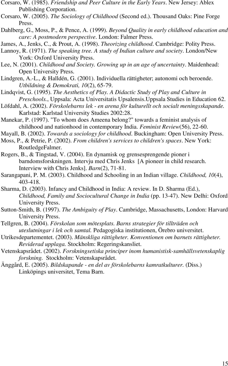 Theorizing childhood. Cambridge: Polity Press. Lannoy, R. (1971). The speaking tree. A study of Indian culture and society. London/New York: Oxford University Press. Lee, N. (2001).