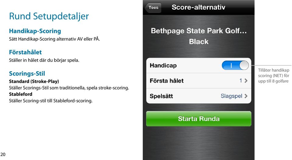 Scorings-Stil Standard (Stroke-Play) Ställer Scorings-Stil som traditionella, spela
