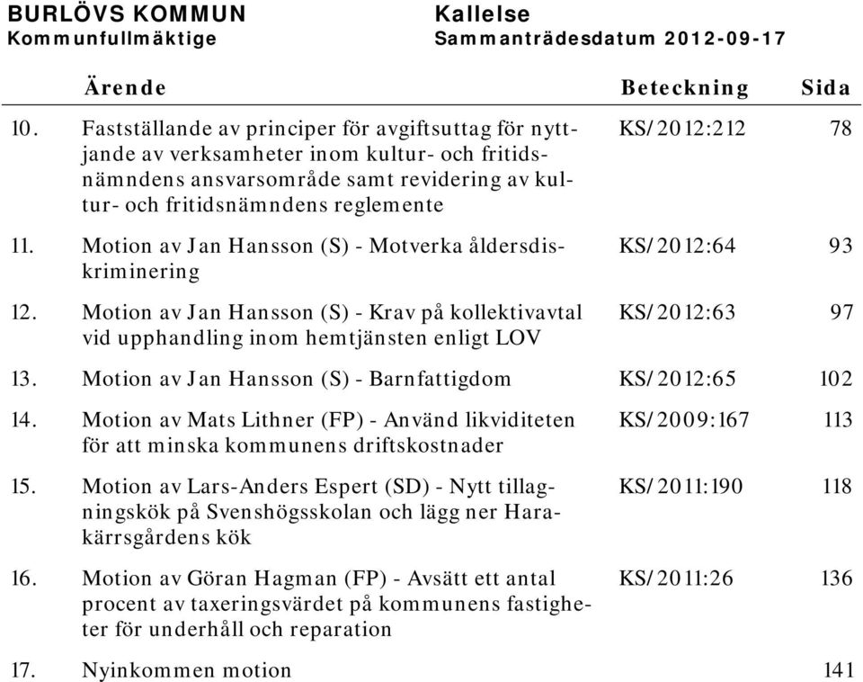 Motion av Jan Hansson (S) - Motverka åldersdiskriminering 12.