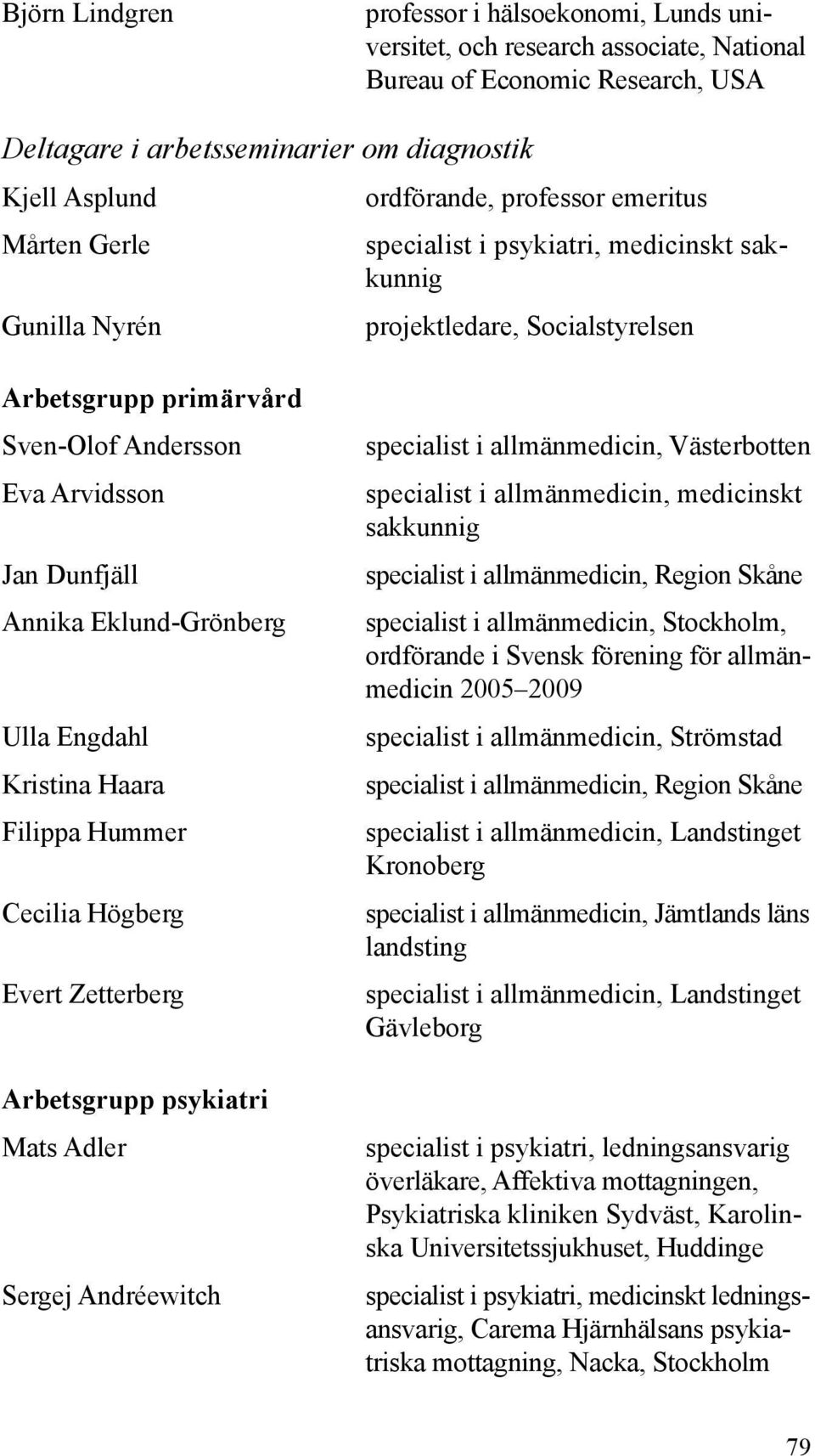 Filippa Hummer Cecilia Högberg Evert Zetterberg Arbetsgrupp psykiatri Mats Adler Sergej Andréewitch specialist i allmänmedicin, Västerbotten specialist i allmänmedicin, medicinskt sak kunnig