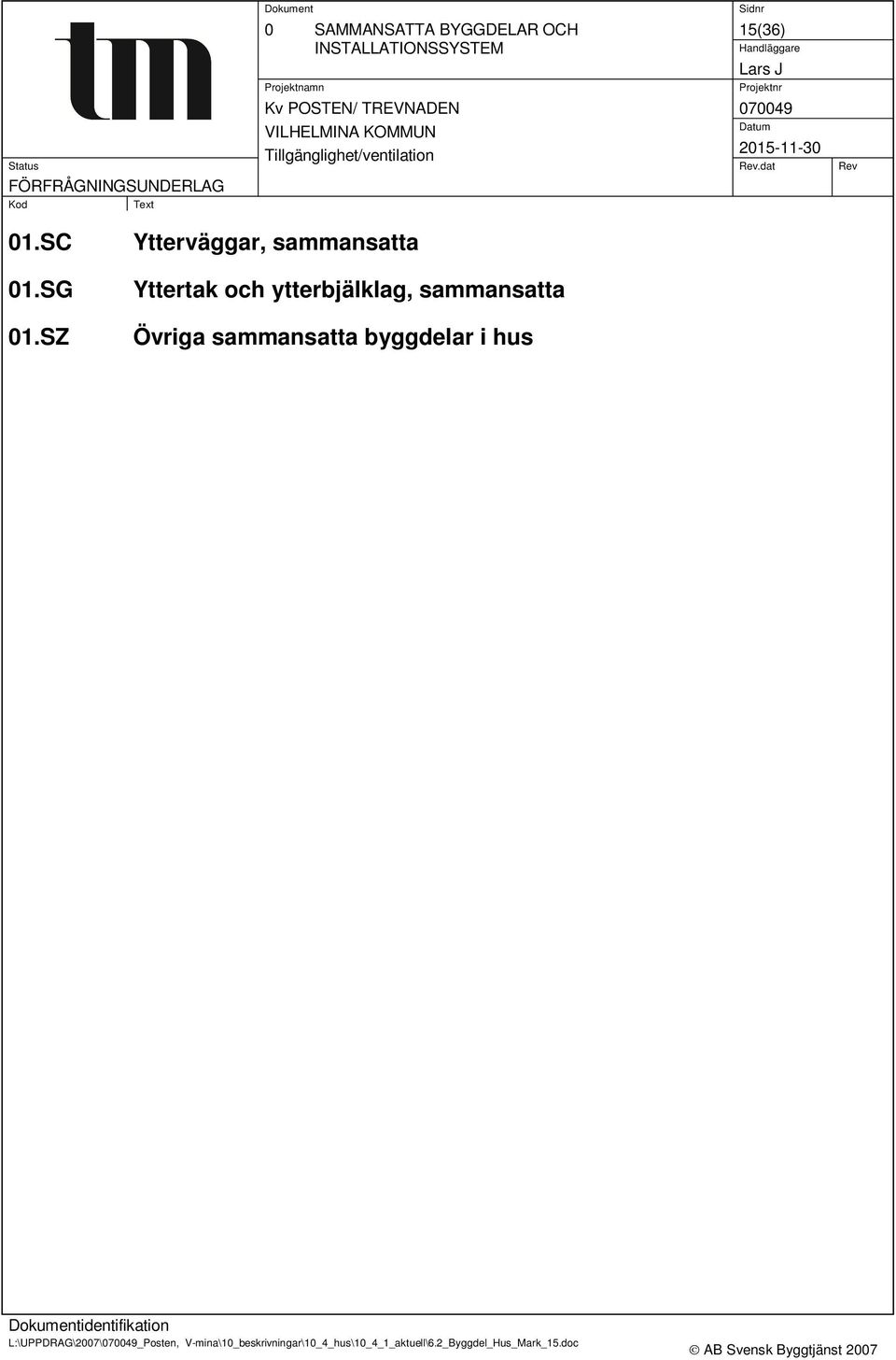 SZ Ytterväggar, sammansatta Yttertak och ytterbjälklag, sammansatta