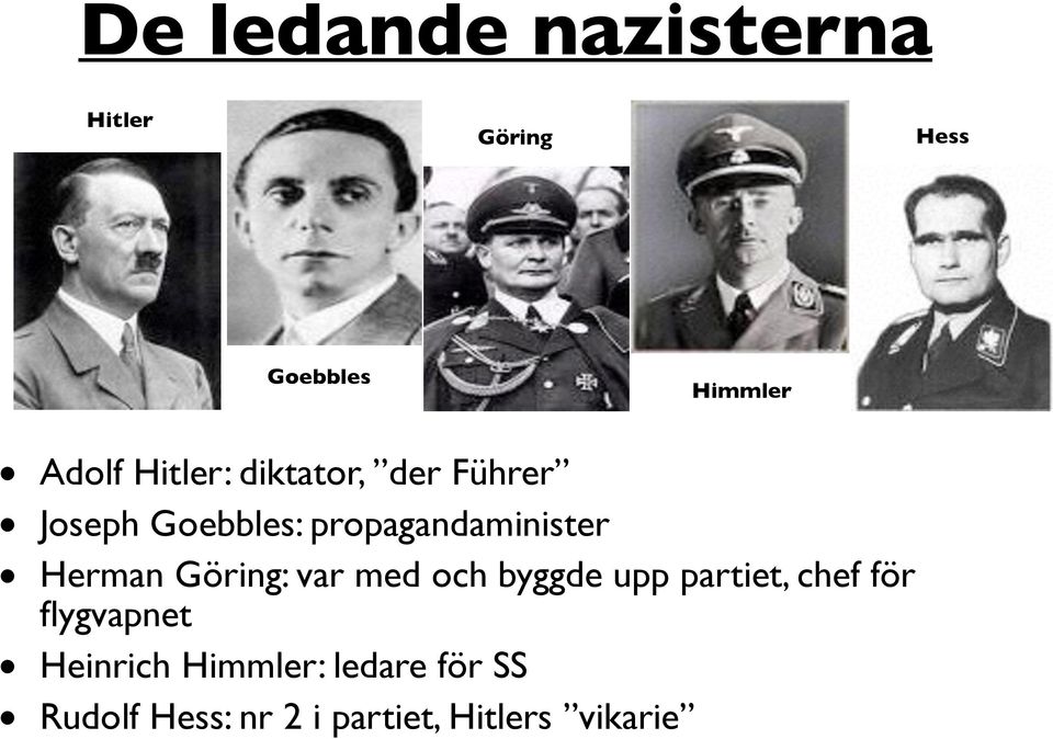 Herman Göring: var med och byggde upp partiet, chef för flygvapnet