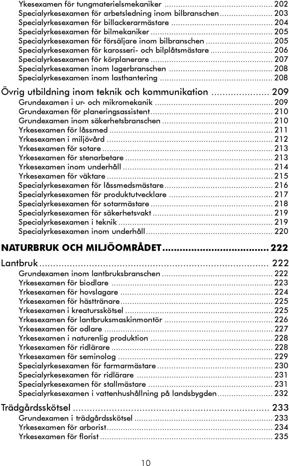 .. 207 Specialyrkesexamen inom lagerbranschen... 208 Specialyrkesexamen inom lasthantering... 208 Övrig utbildning inom teknik och kommunikation... 209 Grundexamen i ur- och mikromekanik.