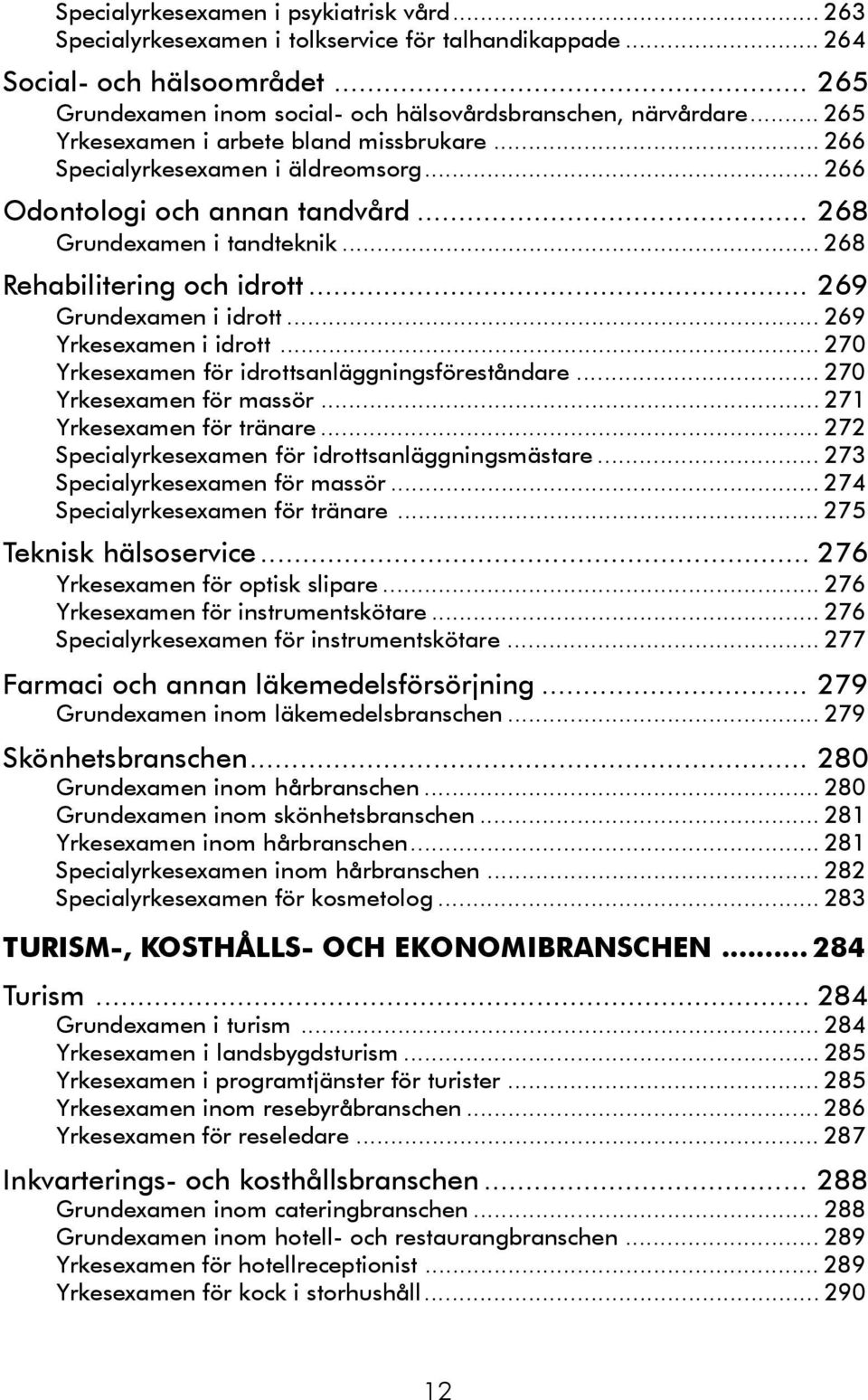 .. 269 Grundexamen i idrott... 269 Yrkesexamen i idrott... 270 Yrkesexamen för idrottsanläggningsföreståndare... 270 Yrkesexamen för massör... 271 Yrkesexamen för tränare.