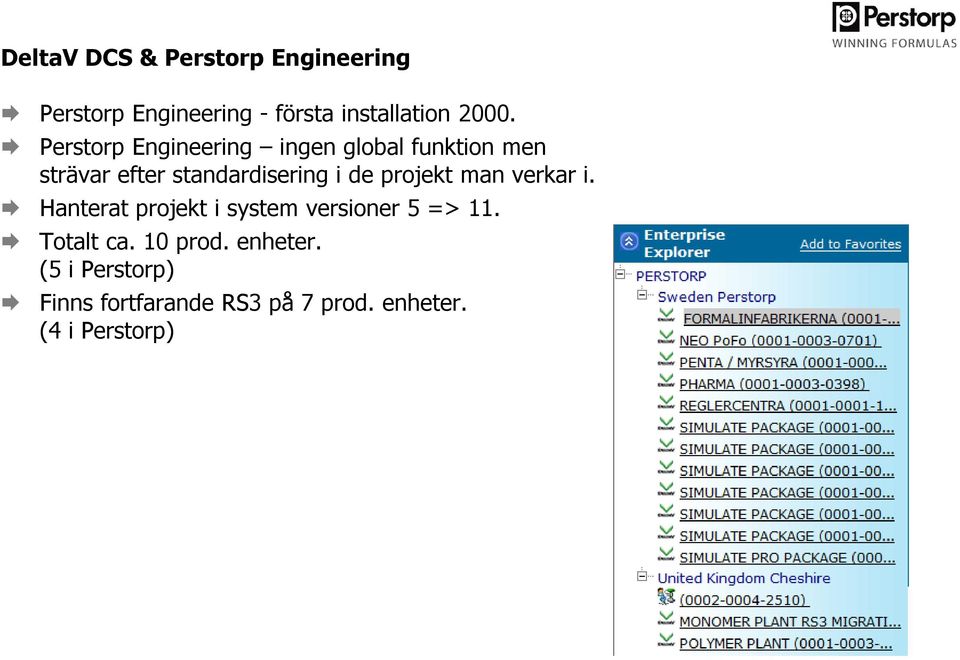 projekt man verkar i. Hanterat projekt i system versioner 5 => 11. Totalt ca.