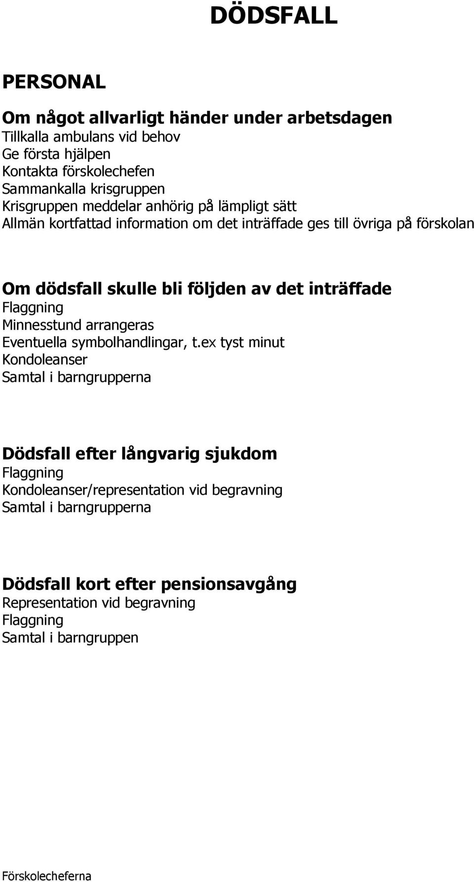 inträffade Flaggning Minnesstund arrangeras Eventuella symbolhandlingar, t.