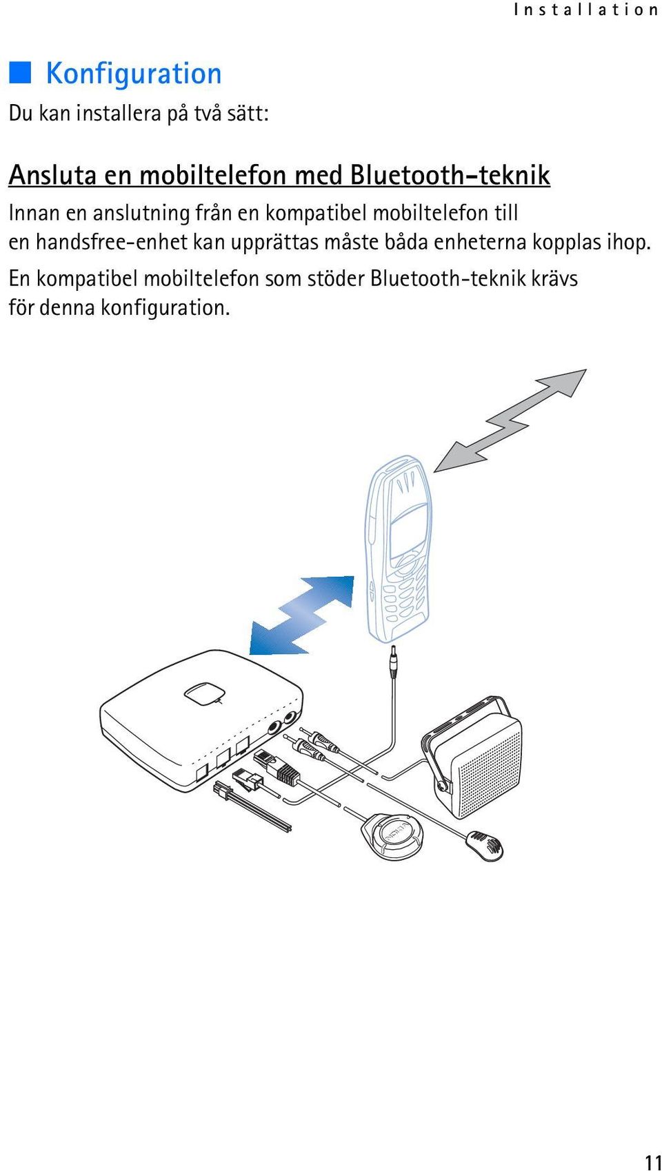 mobiltelefon till en handsfree-enhet kan upprättas måste båda enheterna