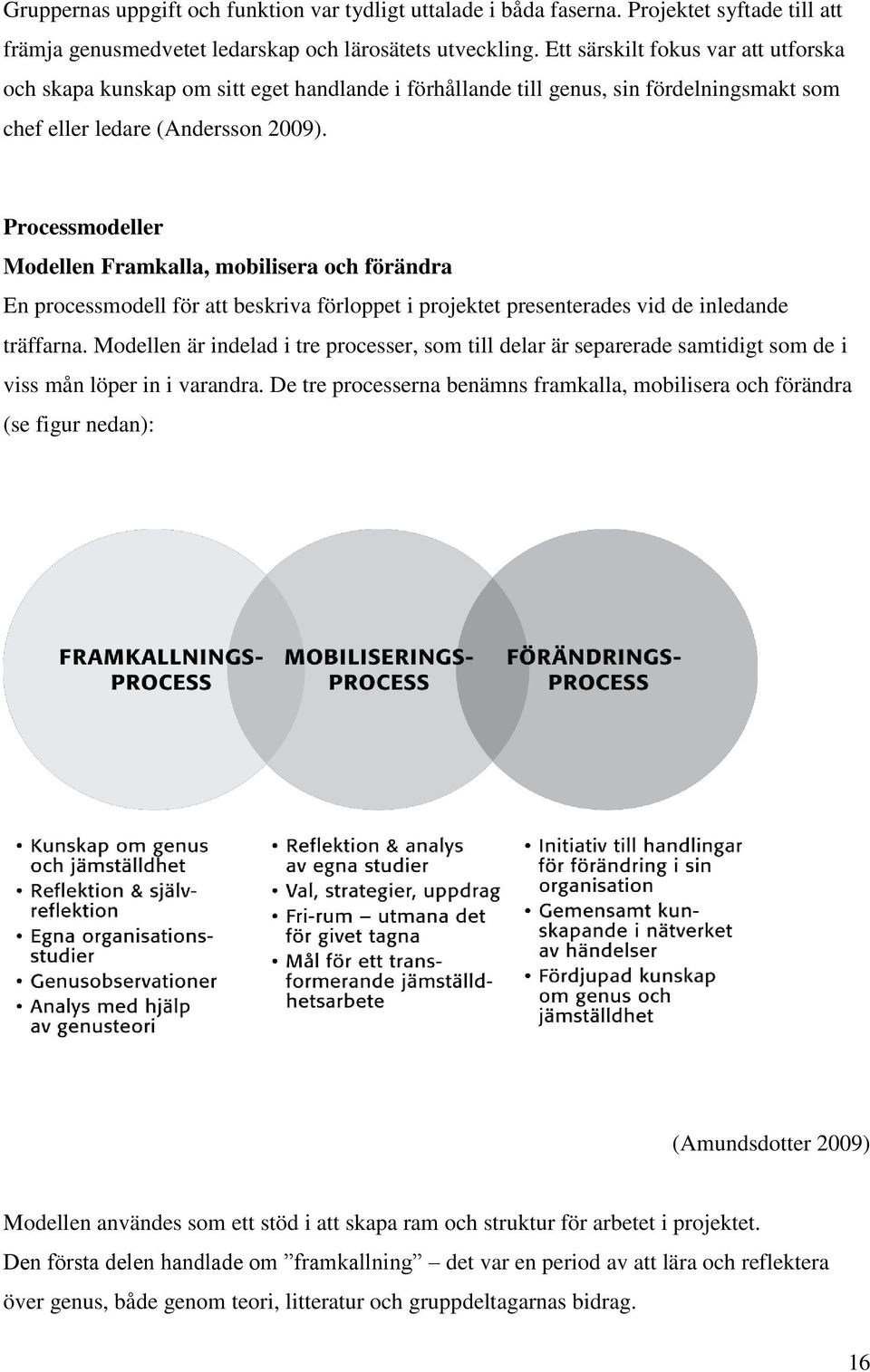 Processmodeller Modellen Framkalla, mobilisera och förändra En processmodell för att beskriva förloppet i projektet presenterades vid de inledande träffarna.