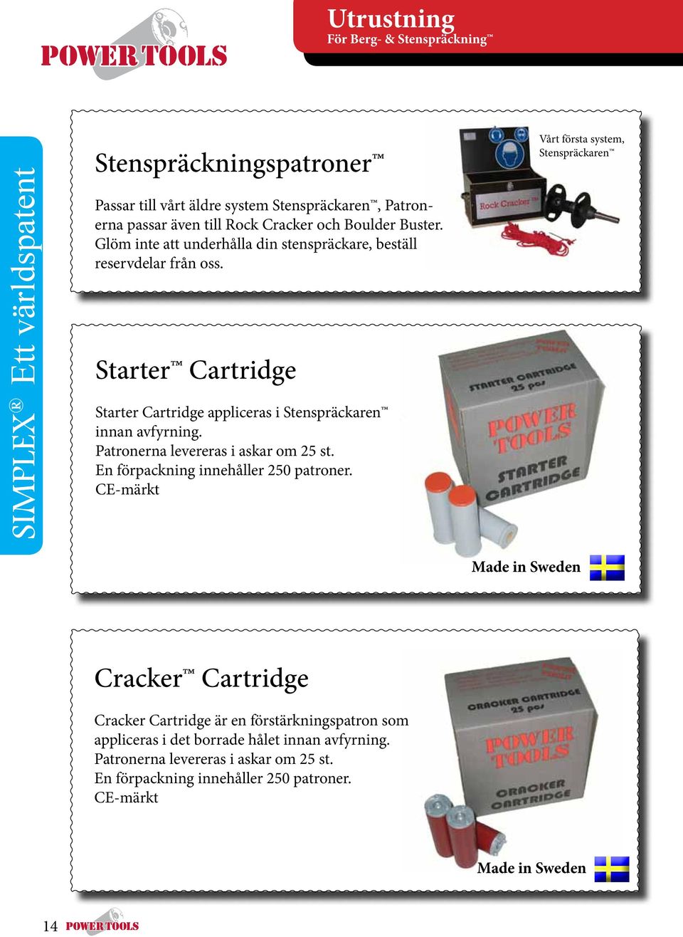 Patronerna levereras i askar om 25 st. En förpackning innehåller 250 patroner.