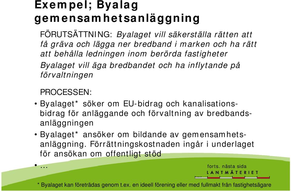 kanalisationsbidrag för anläggande och förvaltning av bredbandsanläggningen Byalaget* ansöker om bildande av gemensamhetsanläggning.