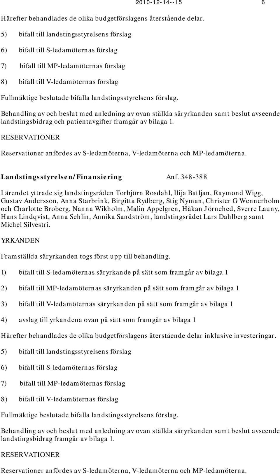 landstingsstyrelsens förslag. Behandling av och beslut med anledning av ovan ställda säryrkanden samt beslut avseende landstingsbidrag och patientavgifter framgår av bilaga 1.