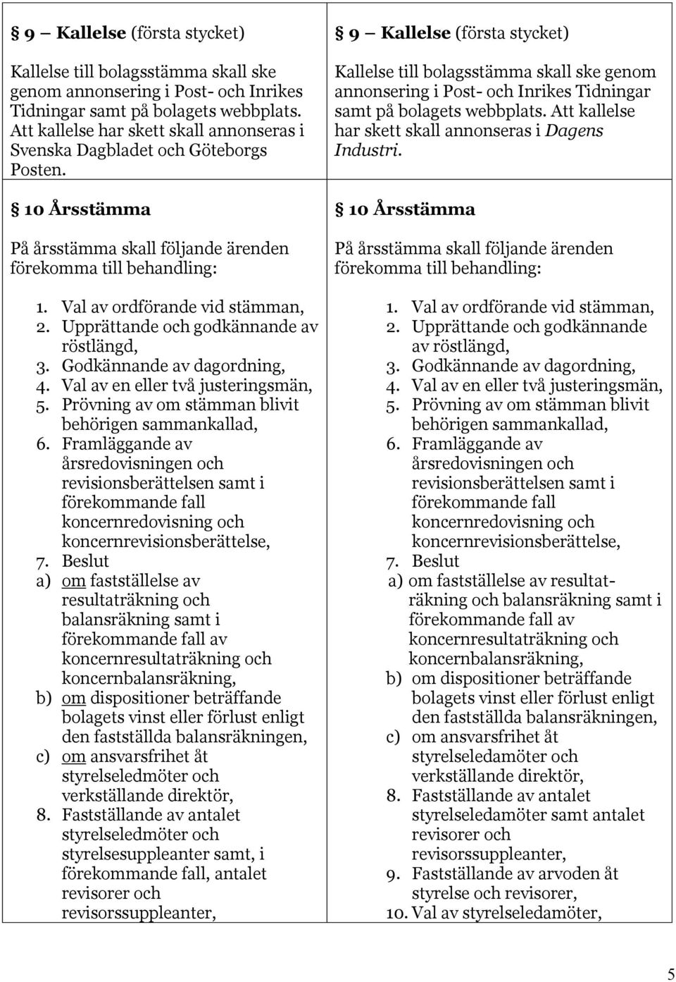 Upprättande och godkännande av röstlängd, 3. Godkännande av dagordning, 4. Val av en eller två justeringsmän, 5. Prövning av om stämman blivit behörigen sammankallad, 6.