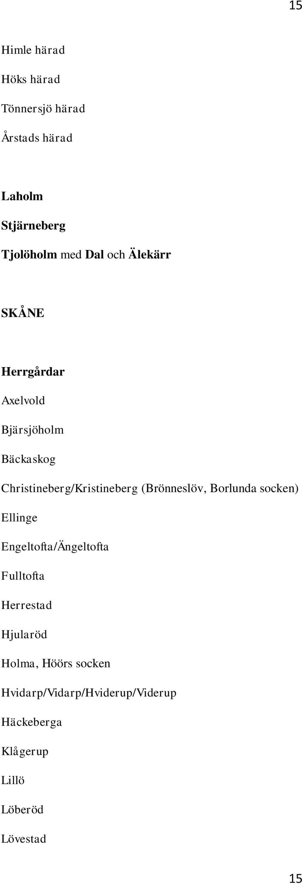 (Brönneslöv, Borlunda socken) Ellinge Engeltofta/Ängeltofta Fulltofta Herrestad Hjularöd
