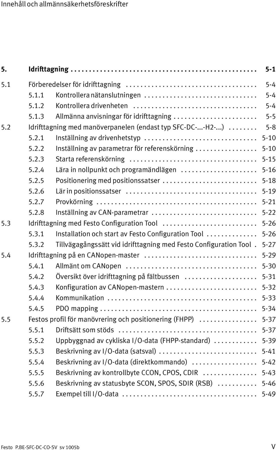 2 Idrifttagning med manöverpanelen (endast typ SFC DC... H2...)........ 5 8 5.2.1 Inställning av drivenhetstyp............................... 5 10 5.2.2 Inställning av parametrar för referenskörning.