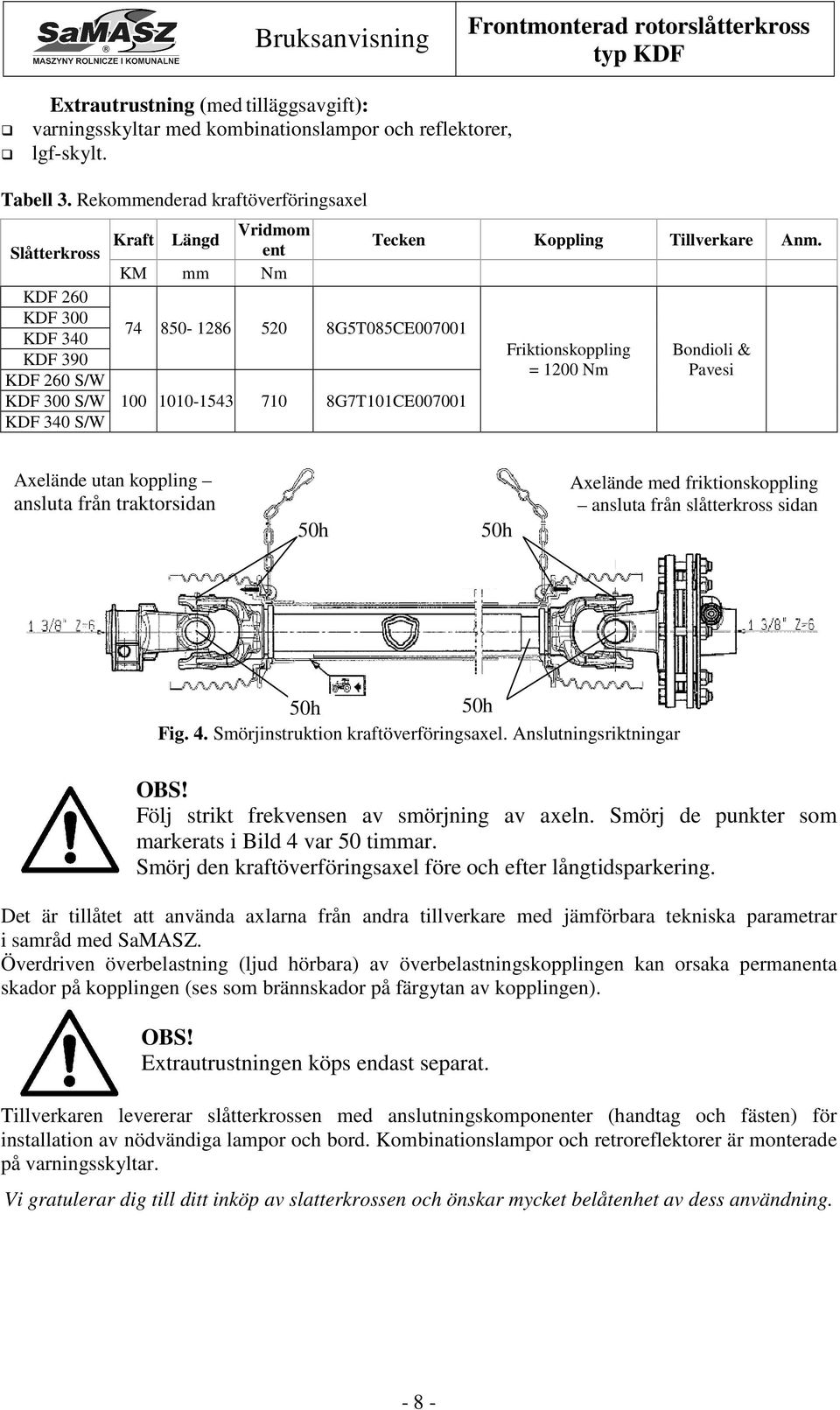 KM mm Nm KDF 260 KDF 300 74 850-1286 520 8G5T085CE007001 KDF 340 Friktionskoppling Bondioli & KDF 390 = 1200 Nm Pavesi KDF 260 S/W KDF 300 S/W KDF 340 S/W 100 1010-1543 710 8G7T101CE007001 Axelände