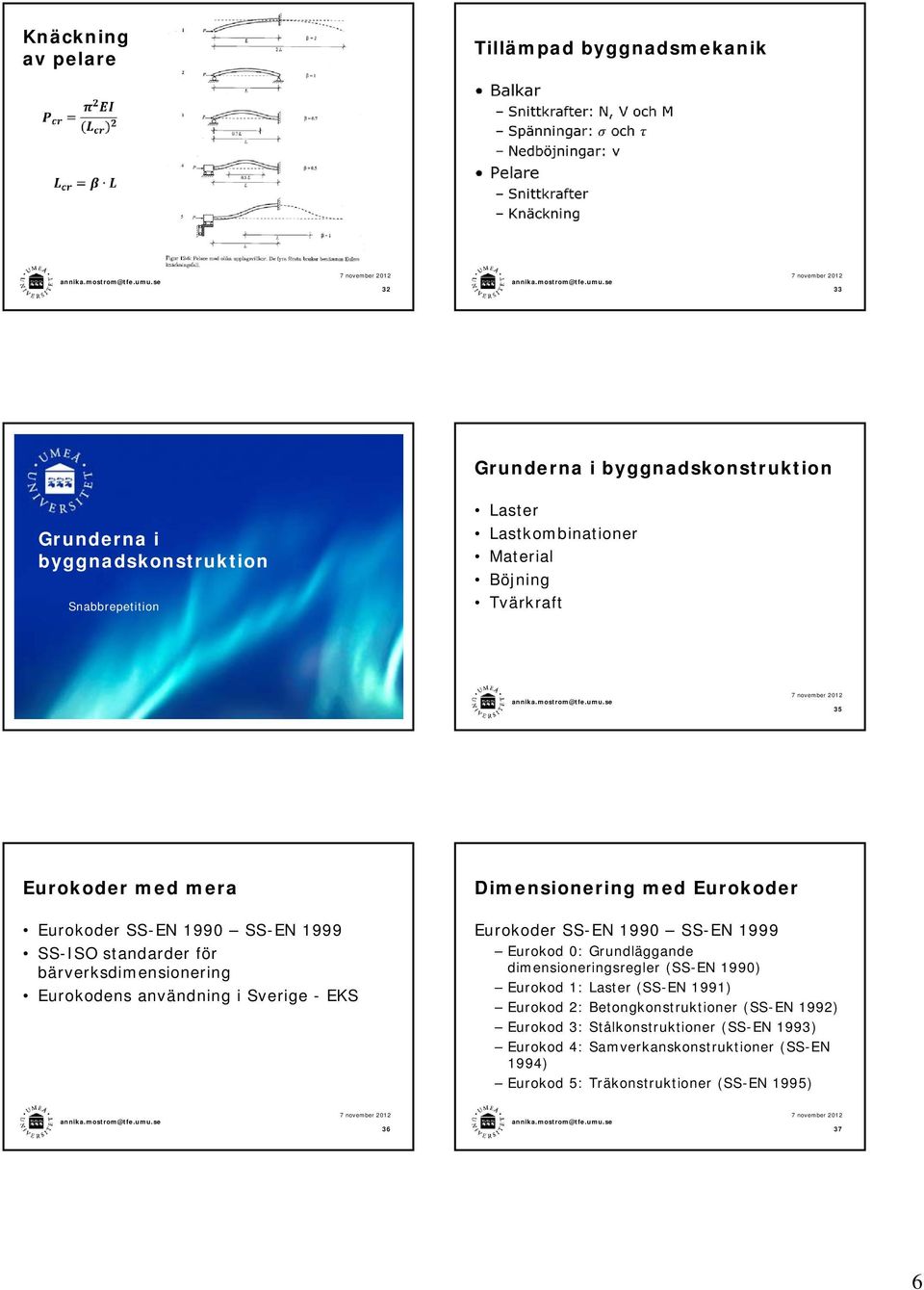 Dimensionering med Eurokoder Eurokoder SS-EN 1990 SS-EN 1999 Eurokod 0: Grundläggande dimensioneringsregler (SS-EN 1990) Eurokod 1: Laster (SS-EN 1991) Eurokod 2: