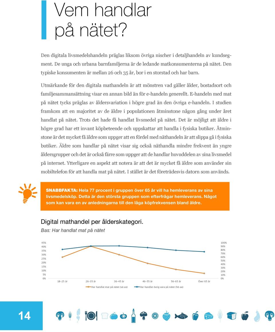 Utmärkande för den digitala mathandeln är att mönstren vad gäller ålder, bostadsort och familjesammansättning visar en annan bild än för e-handeln generellt.
