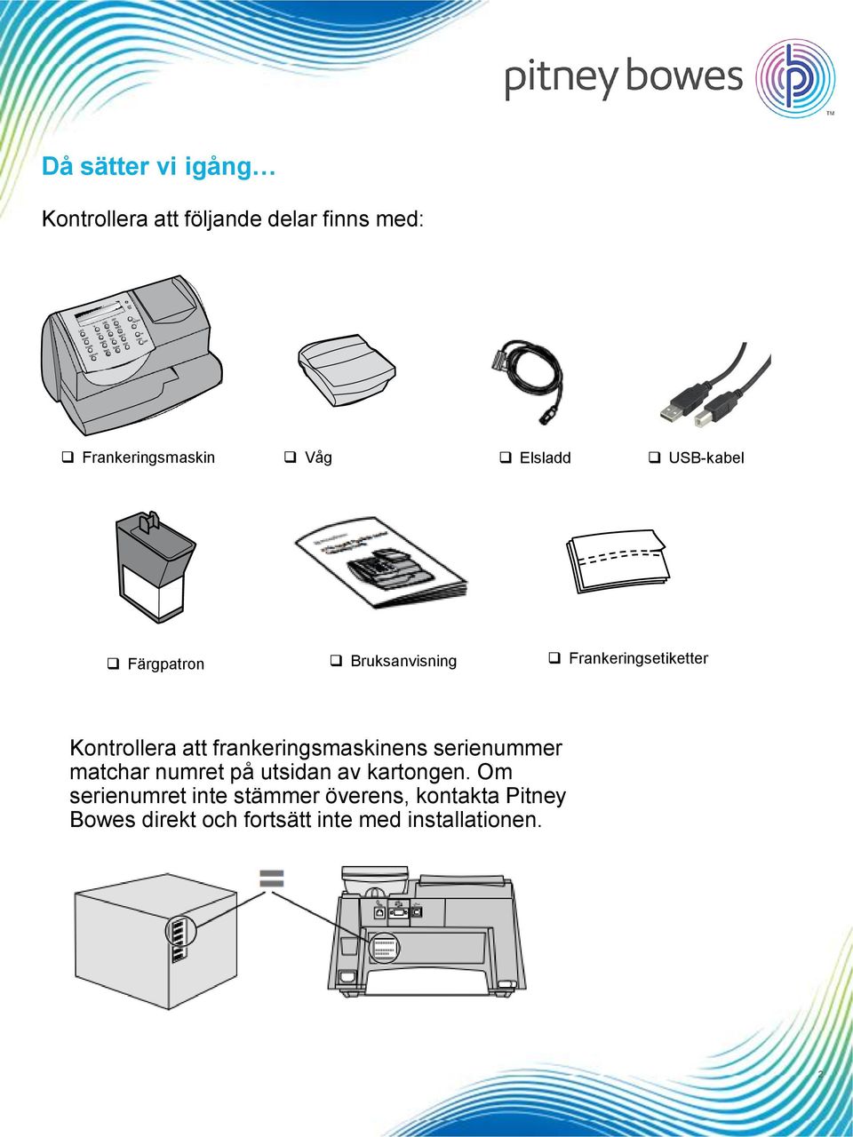 frankeringsmaskinens serienummer matchar numret på utsidan av kartongen.