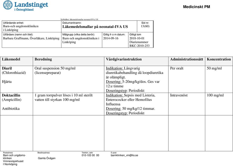 (licensepreparat) 1 gram torrpulver löses i 10 ml sterilt vatten till styrkan 100 mg/ml Indikation: Långvarig diuretikabehandling då loopdiuretika är
