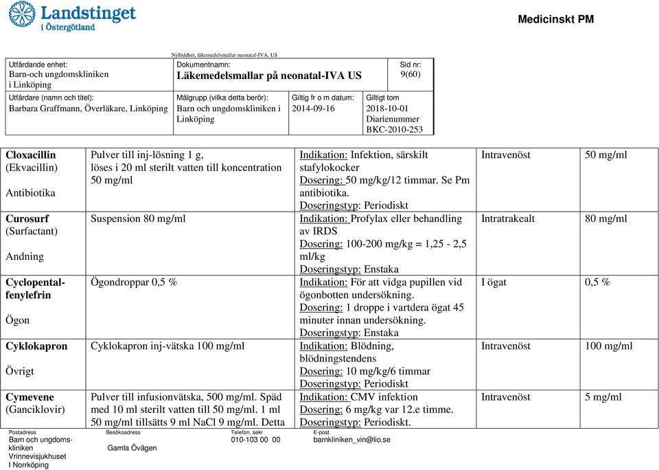 mg/ml Pulver till infusionvätska, 500 mg/ml. Späd med 10 ml sterilt vatten till 50 mg/ml. 1 ml 50 mg/ml tillsätts 9 ml NaCl 9 mg/ml.