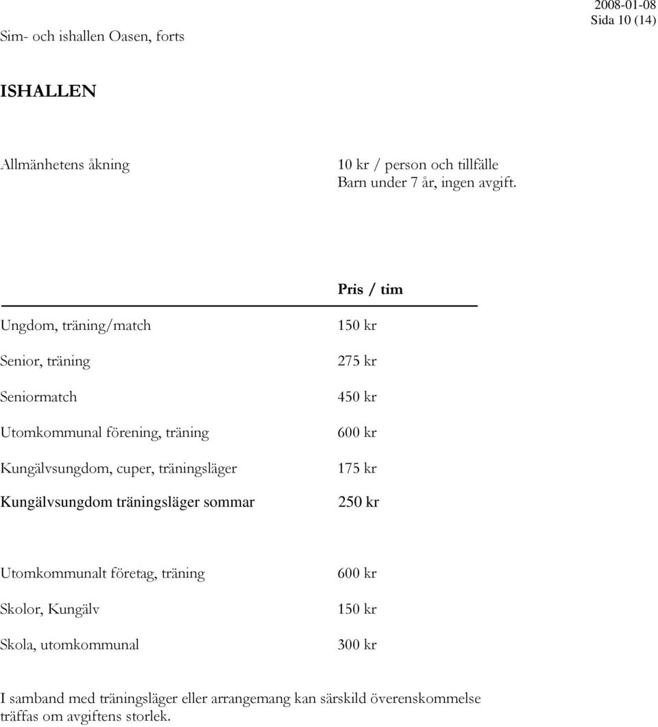 Kungälvsungdom träningsläger sommar 150 kr 275 kr 450 kr 600 kr 175 kr 250 kr Utomkommunalt företag, träning Skolor, Kungälv Skola,