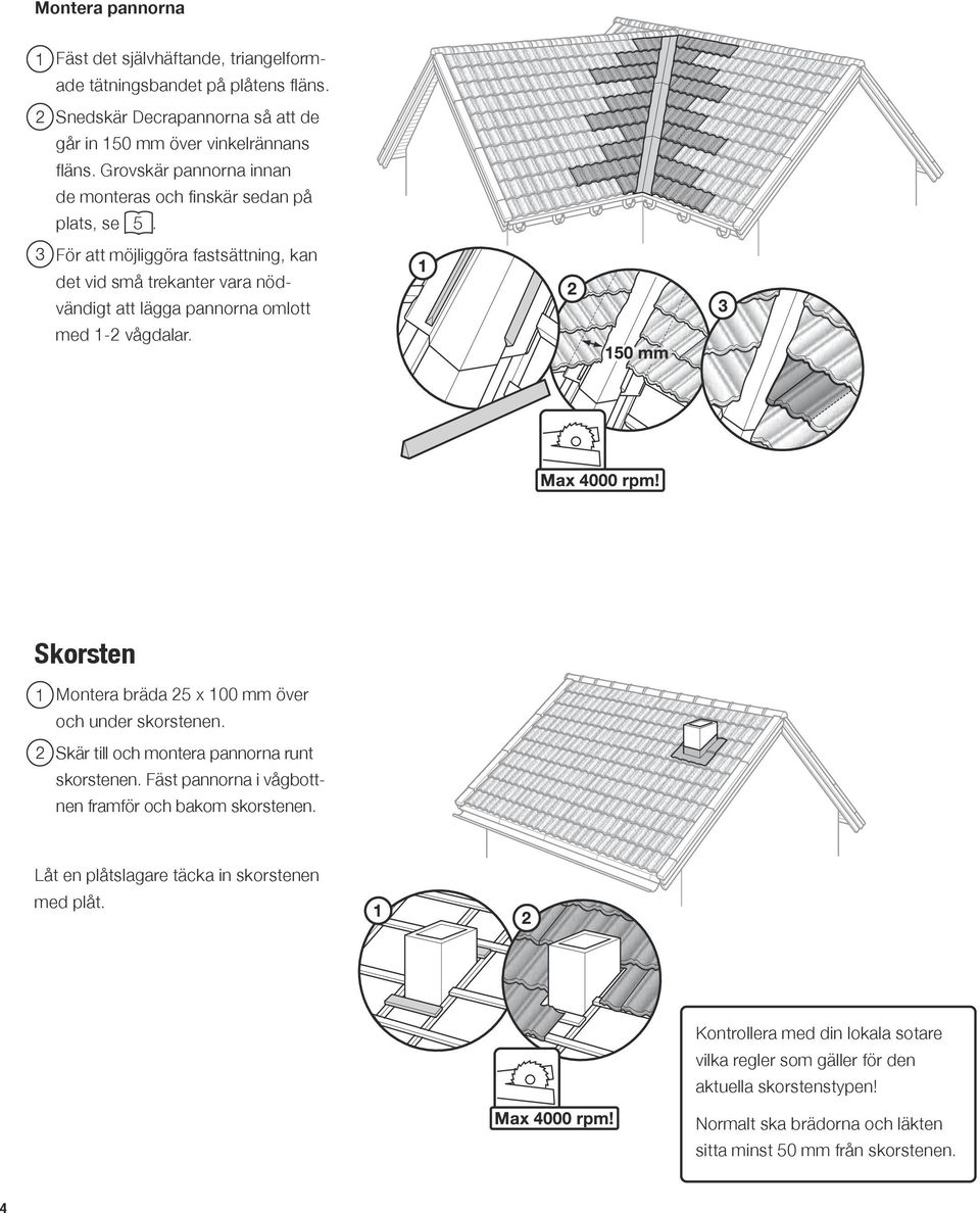För att möjliggöra fastsättning, kan det vid små trekanter vara nödvändigt att lägga pannorna omlott med 1-2 vågdalar. Skorsten 1. Montera bräda 25