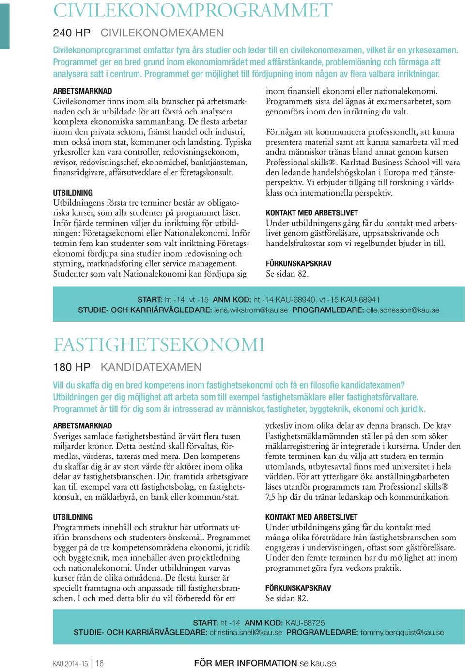 Programmet ger möjlighet till fördjupning inom någon av flera valbara inriktningar.
