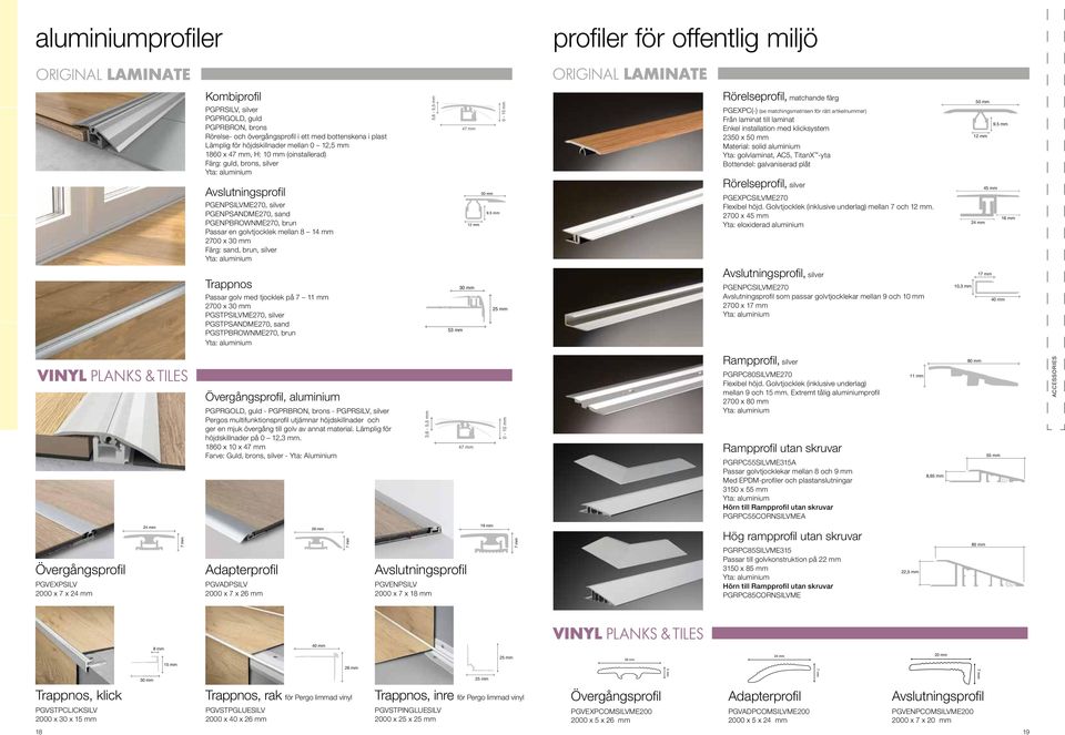 Från laminat till laminat Enkel installation med klicksystem 2350 x 50 mm Material: solid aluminium Yta: golvlaminat, AC5, TitanX -yta Bottendel: galvaniserad plåt 50 mm 12 mm 9.